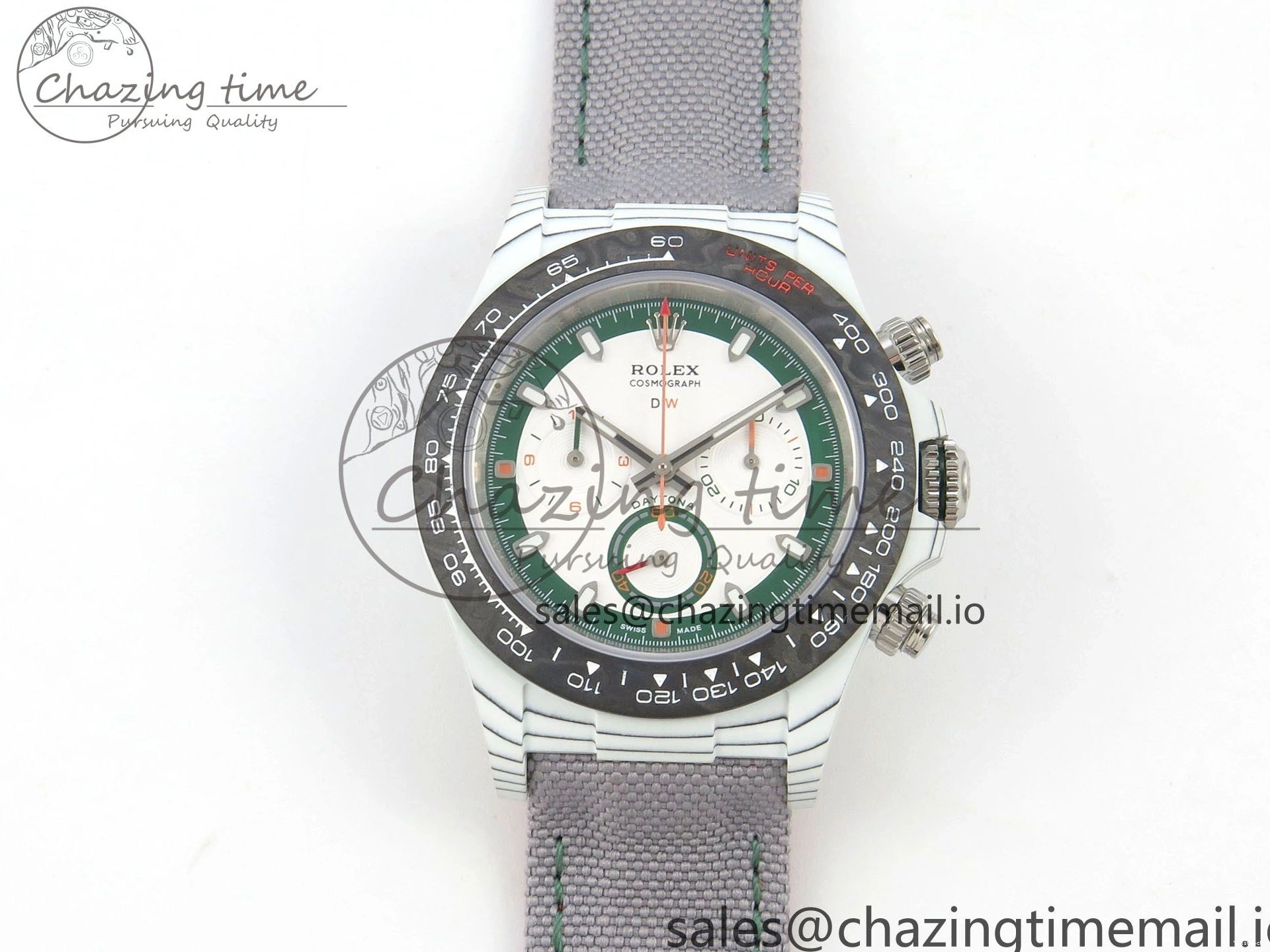 Grey Carbon Edition DIW on and White A7750 Nylon Case Daytona Strap Dial Bezel Green DIWF 0403